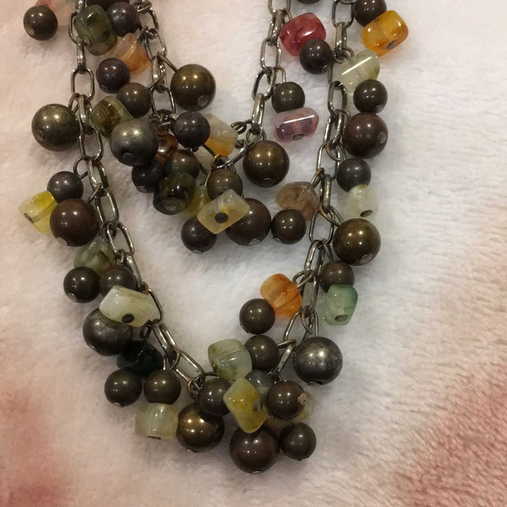 Rustic Vintage Metal Balls and Quartz Chip Chain Necklace Double strand Resale - Picture 2 of 14